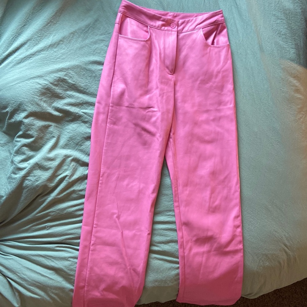Pink leather collusion pants